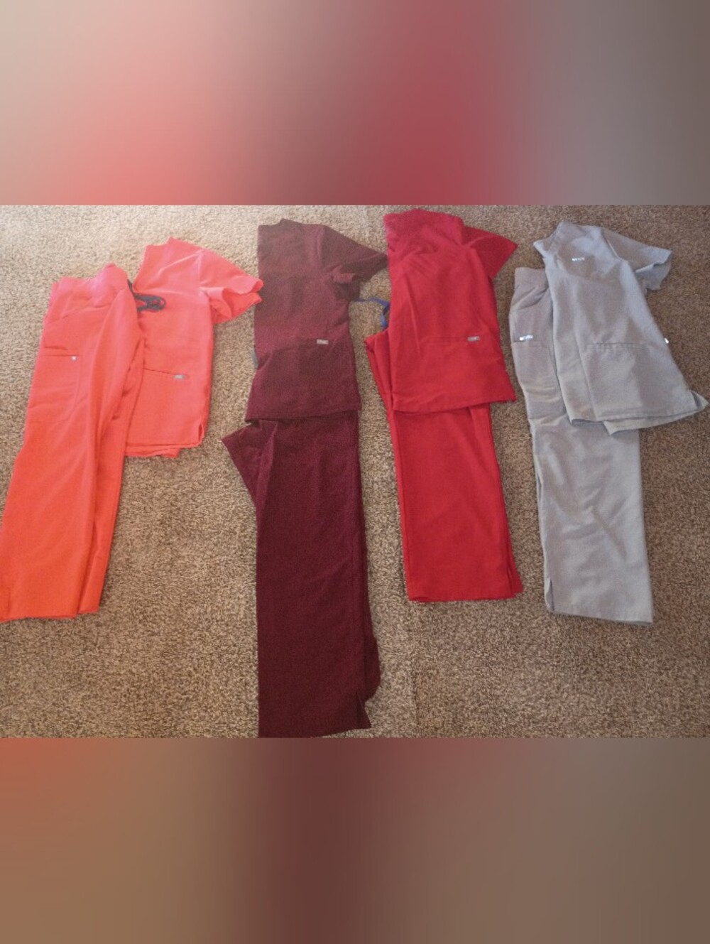Fig scrubs lot of 4 PL bottoms L tops